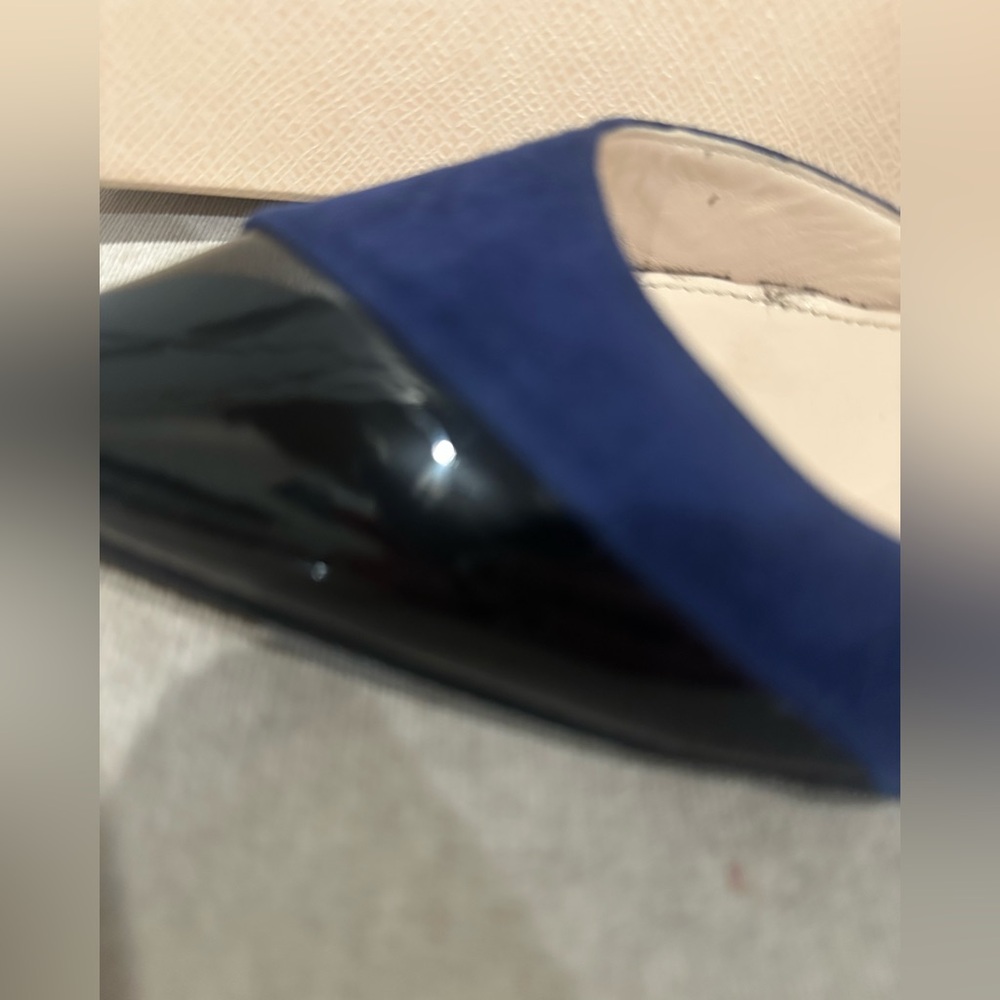 Prada Navy Suede and Black Patent Pointed-Toe Pump - Picture 3 of 14